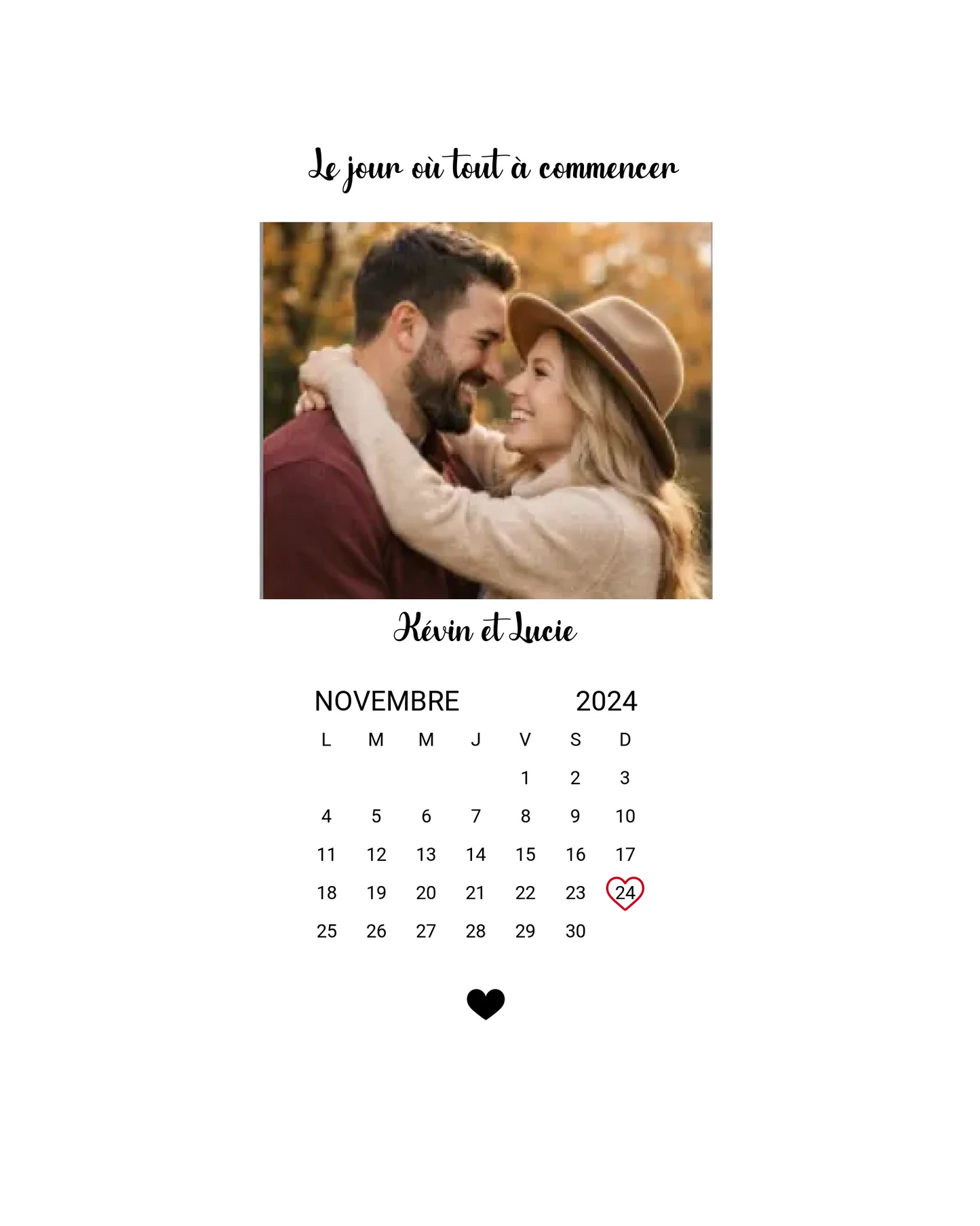 Cadre 30x40cm Saint Valentin Calendrier