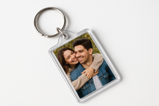 Porte clé rectangle en plastique avec photo personnalisée